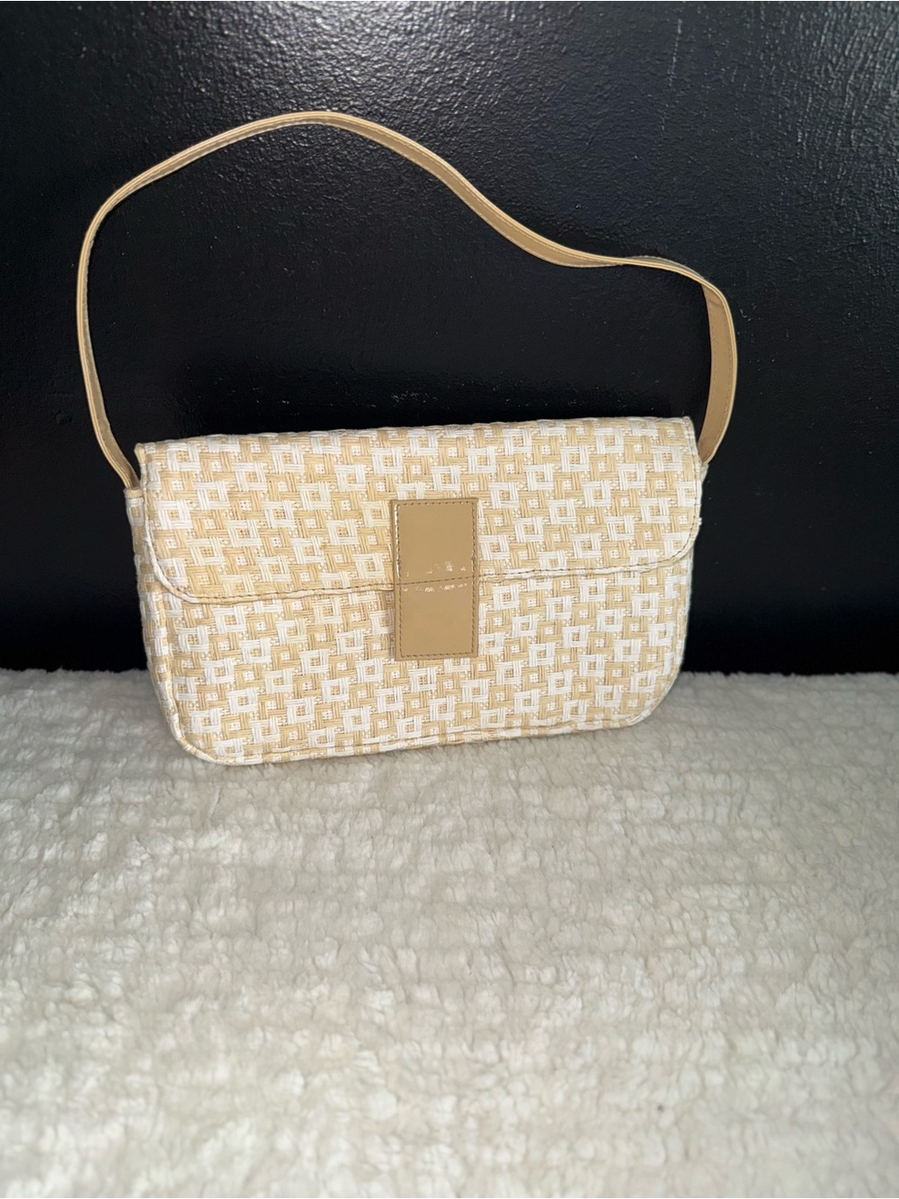 Jessica Simpson Cream Woven Shoulder Bag with Tan Accents